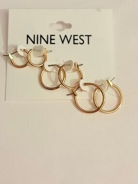 New Nine West Gold Tone 3-Pair Hoop Earrings Set